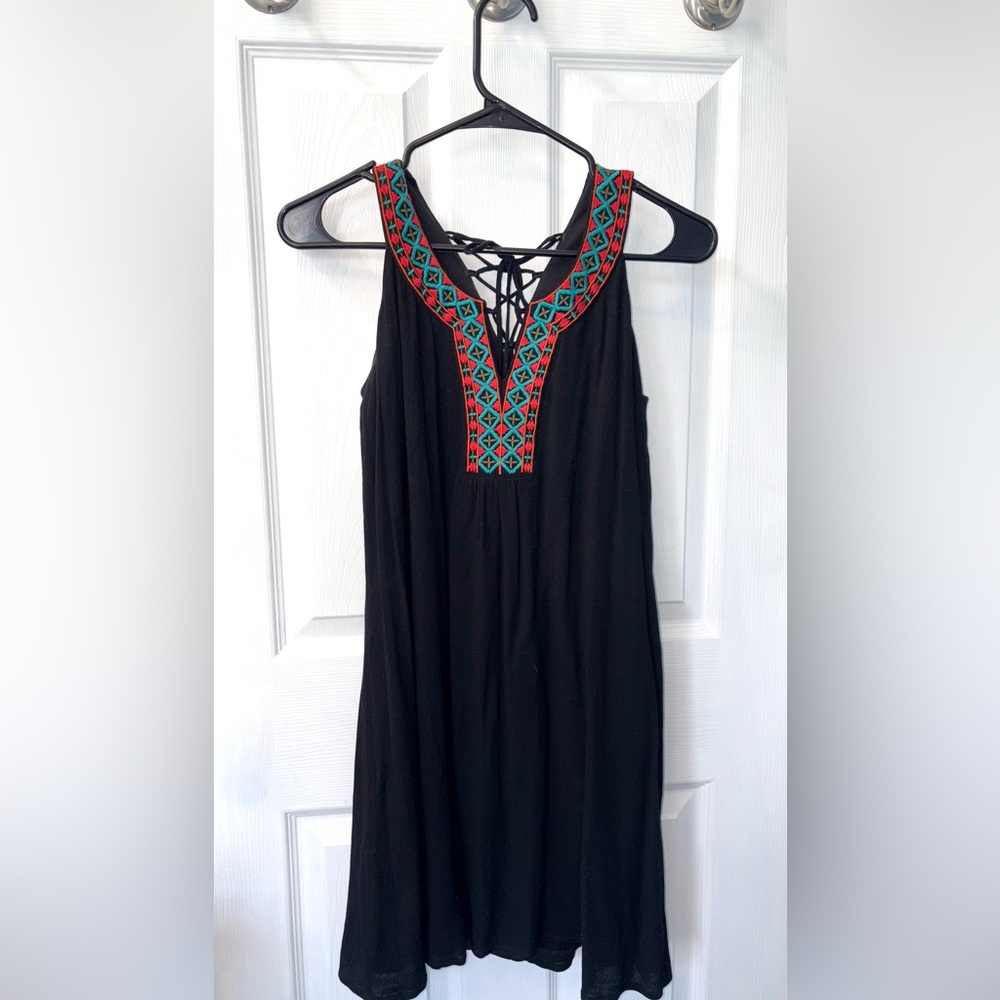As U Wish Black Dress with Red and Teal Embroidery  (USED)